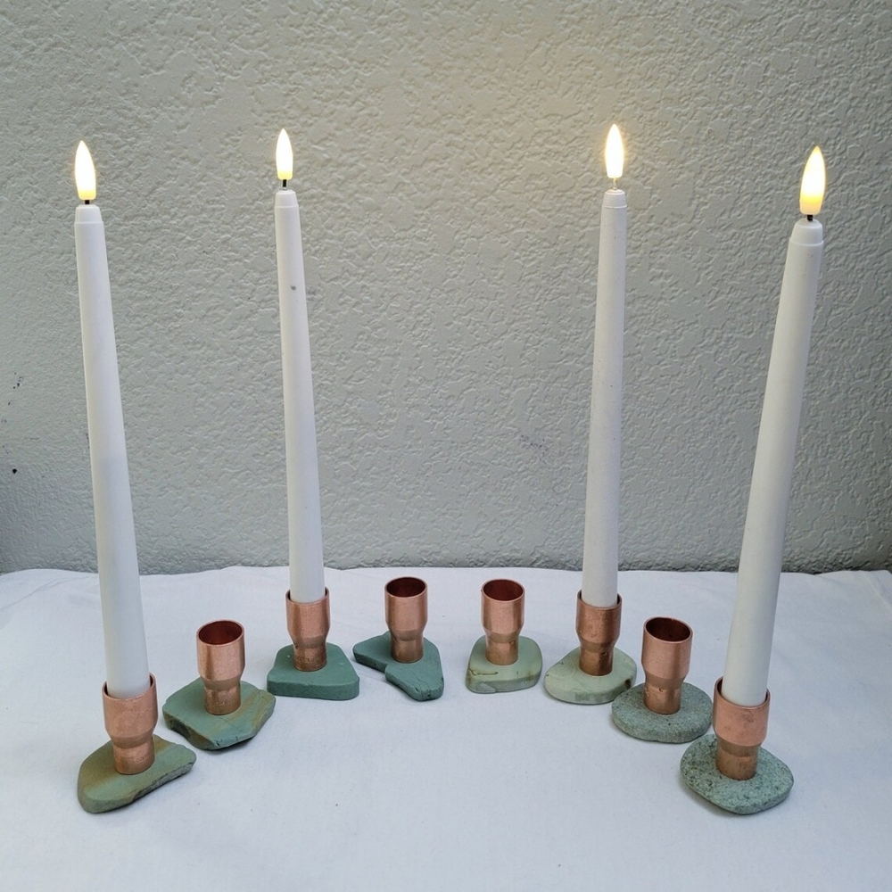 earthy pebble candlestick holders